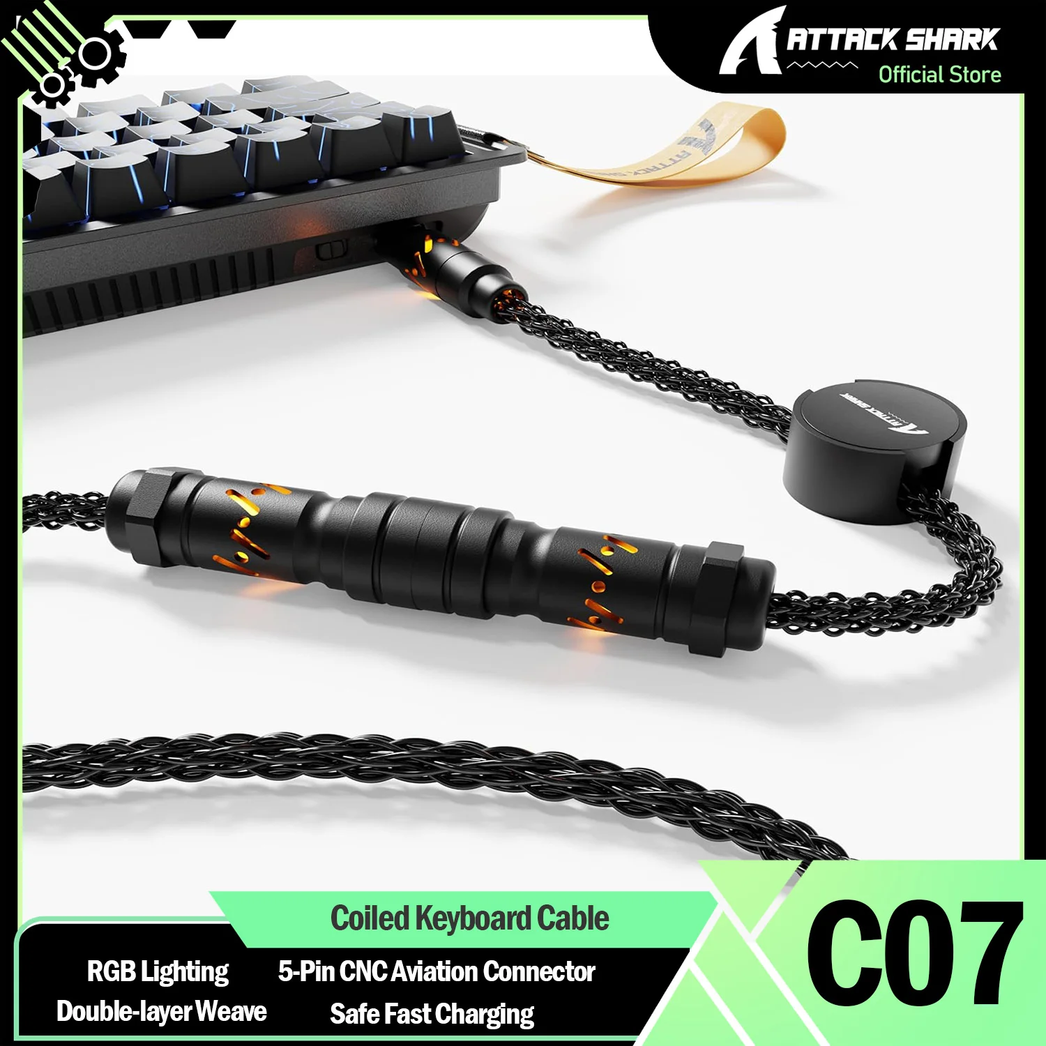 ATTACK SHARK C07 Kundenspezifisches USB-C-Tastaturkabel mit RGB-Beleuchtung für 8 kHz magnetische Tastatur, 5-poliger CNC-Luftfahrtanschluss Image