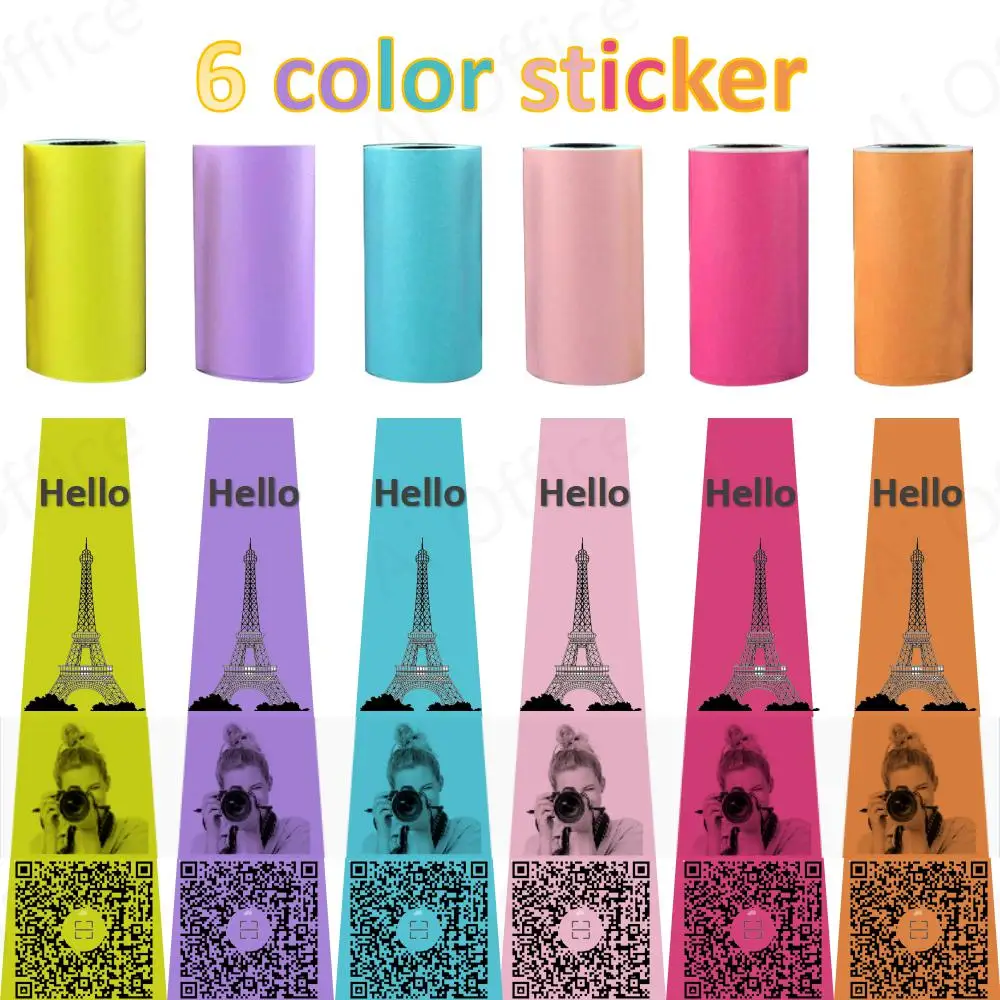 6 Rollen Farbe selbst klebende Thermopapier Aufkleber Etikett Notizen klarer Druck für Peripage Paper ang 57mm Mini drucker für Telefon Foto Image