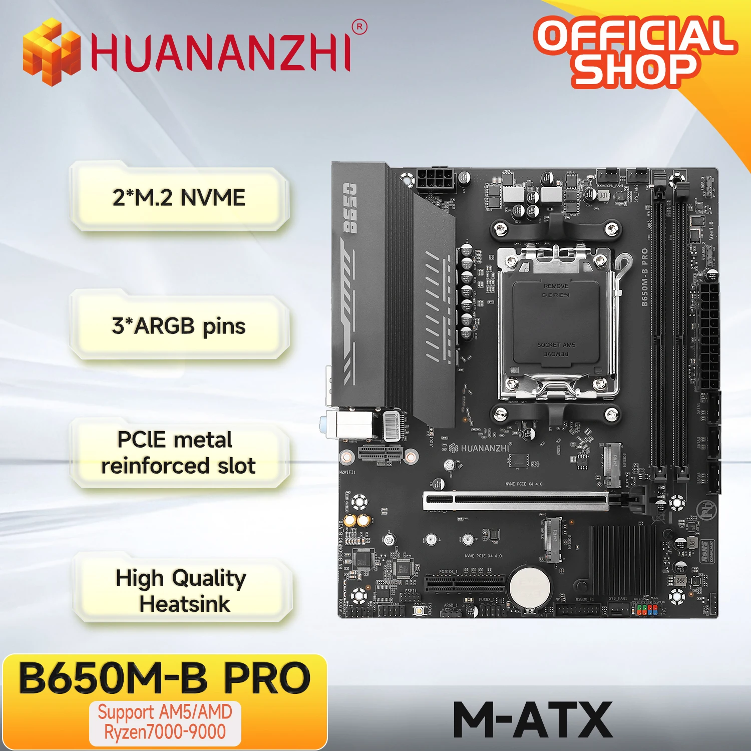 HUANANZHI B650M B PRO AMD AM5 Motherboard unterstützt Ryzen R5 R7 7000 8000 9000 Serie M.2 NVME WIFI Dual Channel DDR5 EXPO RAM Image