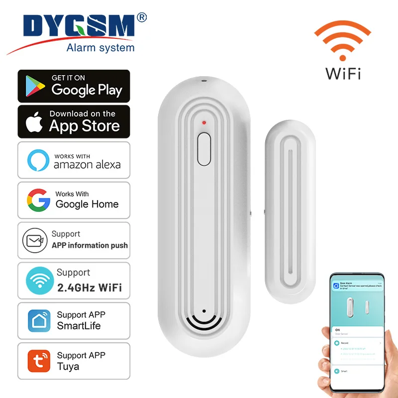 Tuya smart wifi tür fenster alarms ensor smart home offene geschlossene detektoren wifi home alarm kompatibel mit alexa google home Image