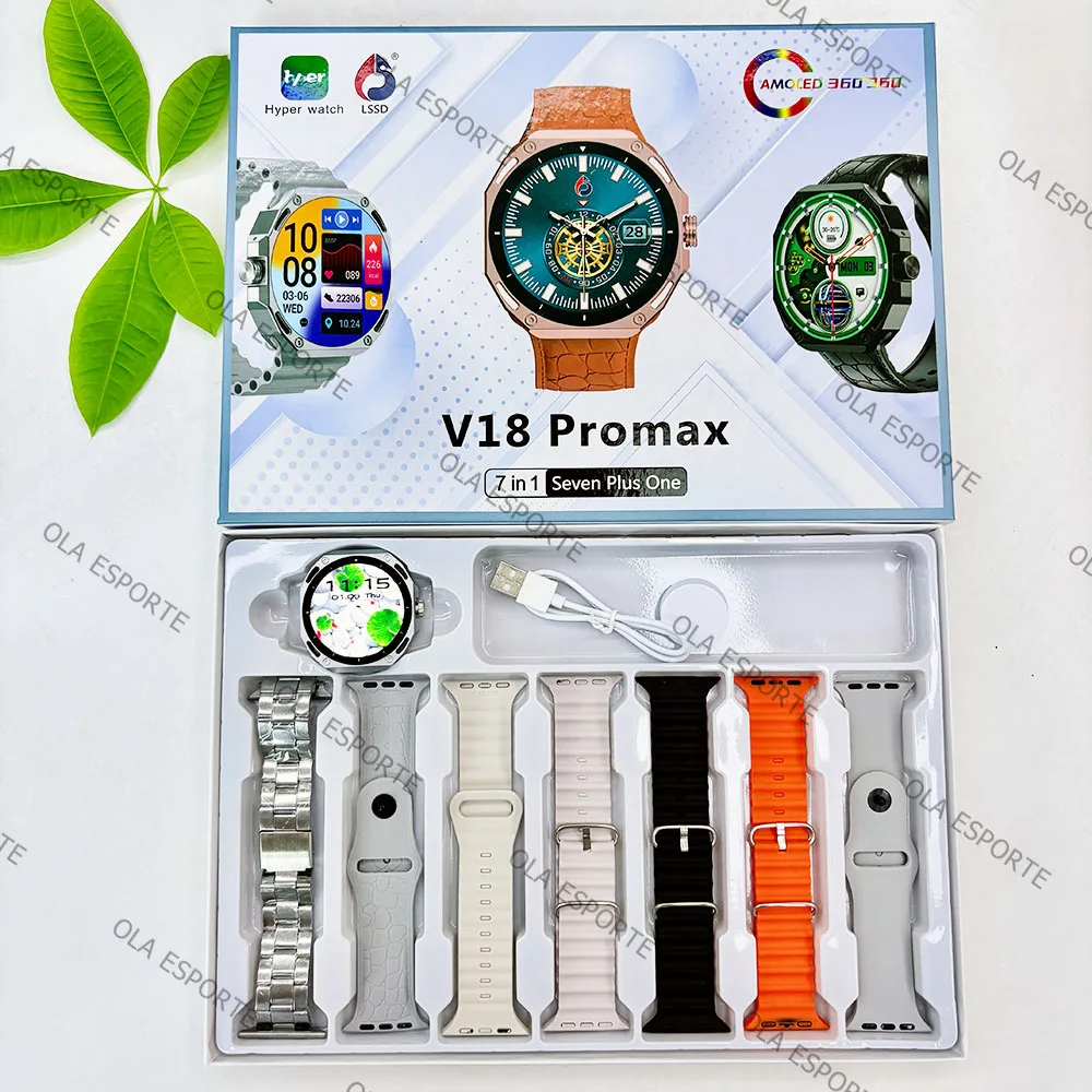 + 7 Stück Armbänder Smart Watch 1,52'' AMOLED-Bildschirm 3D-Menü Herzfrequenz 5 ATM Wasserdicht GPS Telefonanrufe Smartwatch Mann Frauen 2025 Neu Image