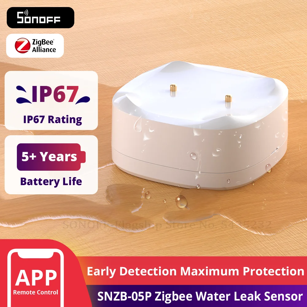 SONOFF SNZB-05P Zigbee 3.0 Wasserlecksensor, Lecks- und Tropferkennung, Echtzeit-Warnungen, unterstützen Heimassistent, Google Alexa Image