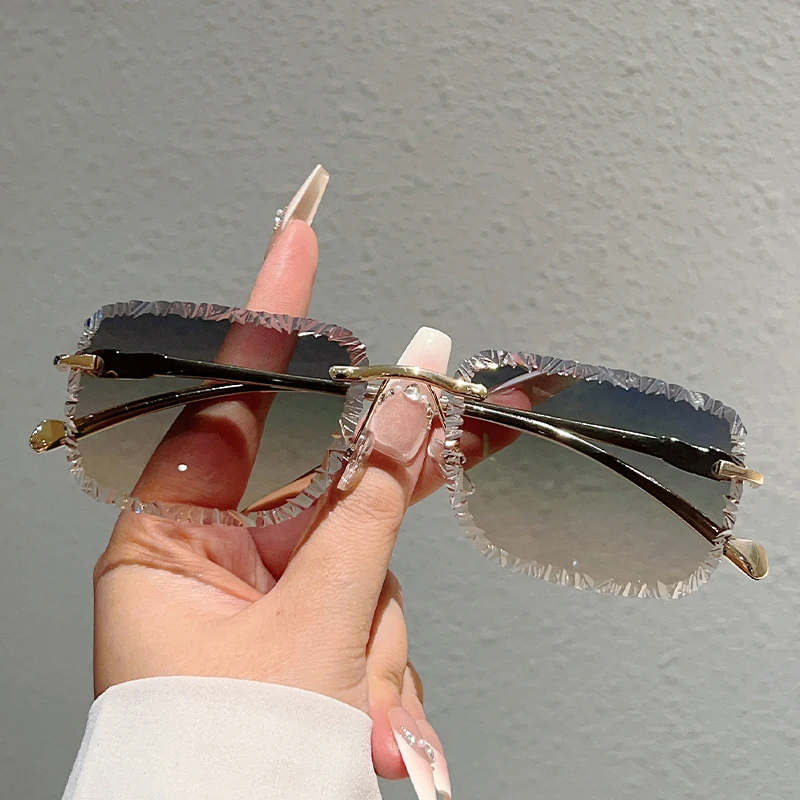 KAMMPT Randlose Quadratische Sonnenbrille Männer Mode Vintage Gradienten Casual Shades Frauen Trendy Luxus Marke Design Dekor Sonnenbrille Image