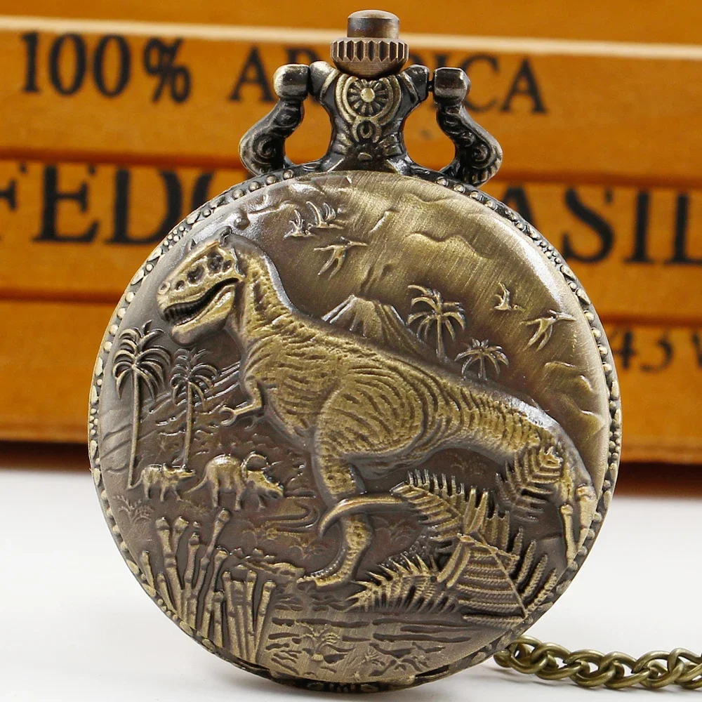 Vintage antike Dinosaurier Quarz Taschenuhr Bronze coole Halskette Uhr antike Anhänger Uhr Geschenke für Jungen Mädchen Souvenir