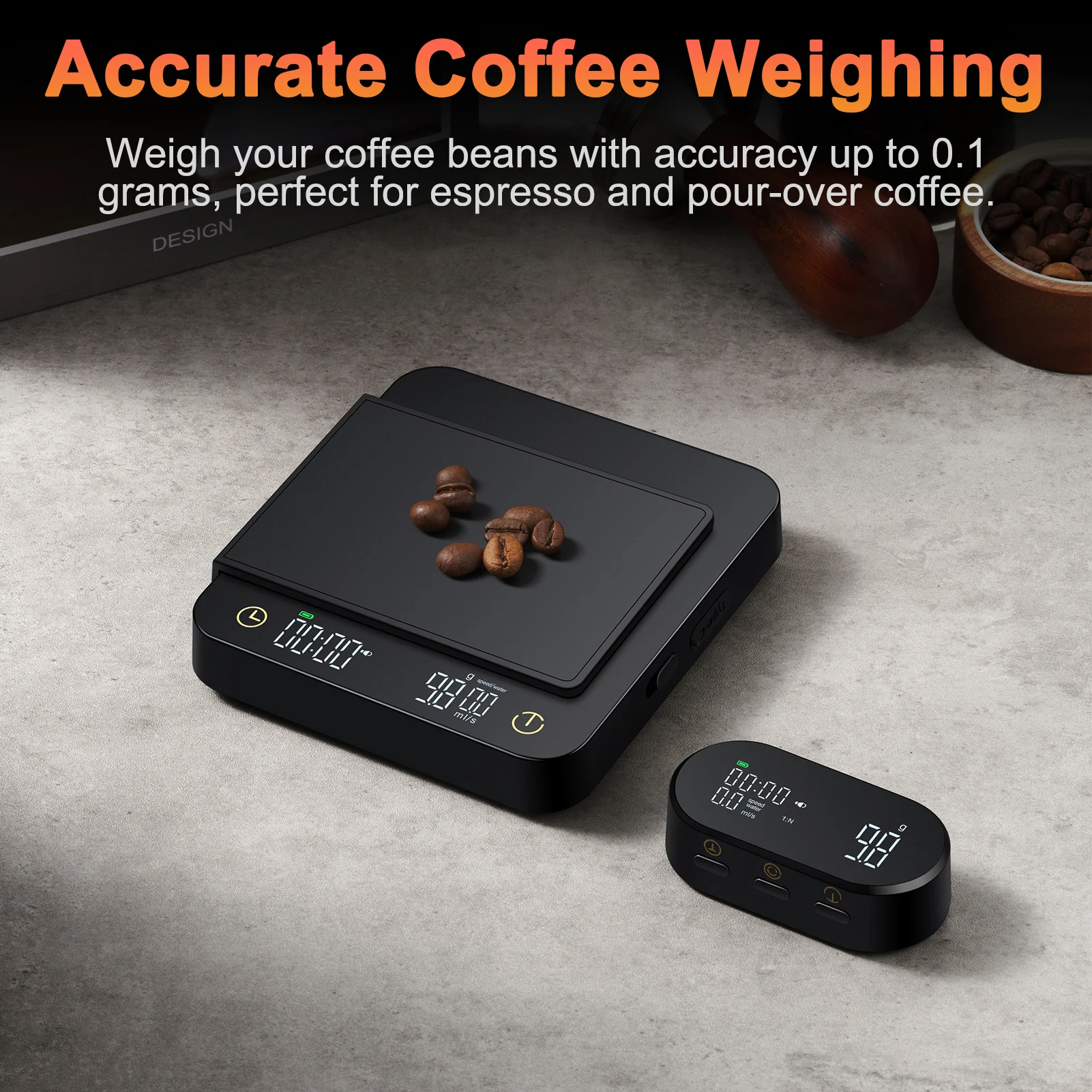 Digitale Kaffeewaage mit Timer und kabelloser Anzeige – 3 kg/0,1 g genaue Küchenwaage für Espresso und zum Übergießen von Kaffee, Image