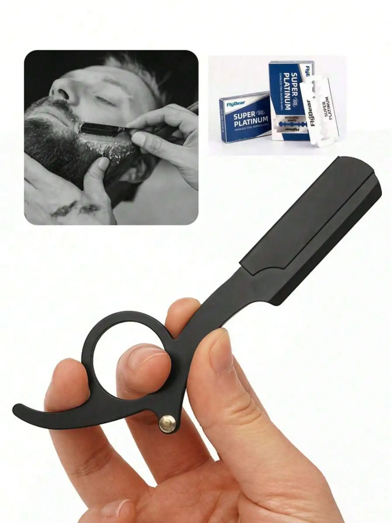 1pc Edelstahl Herren Manuelle Daumen Rasiermesser Mit Rasierer Ständer, Neue Modell Rasierer Kit Mit Zweischneidigen Falten Image