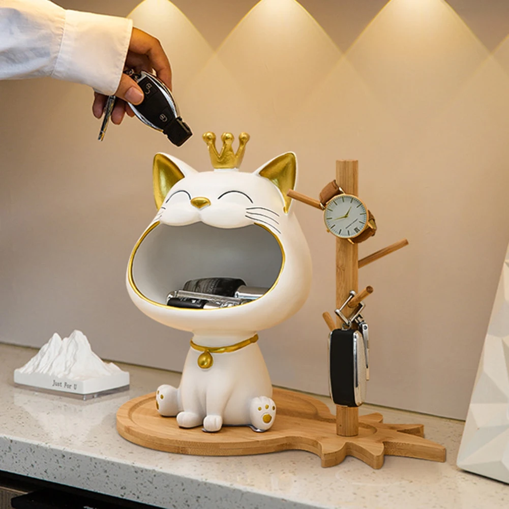 NEUE Glückskrone mit großem Mund, Katze, Eingangsschlüssel, Ablagefach, dekoratives Ornament, leichte, luxuriöse Einweihungsgeschenk-Skulptur Image