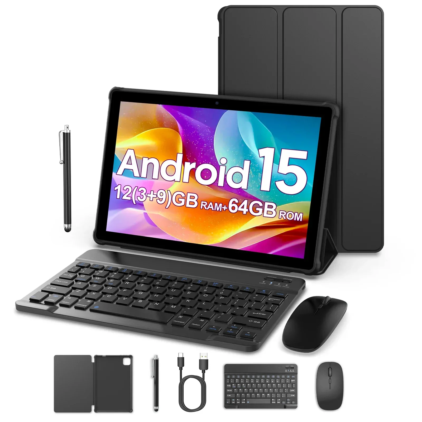 Neueste globale Version Android 15 Tablet, 10-Zoll-Tablet, Quad-Core-Prozessor, Auflösung 1280 * 800, 12 (3+9) GB RAM, 64 GB Speicher Image