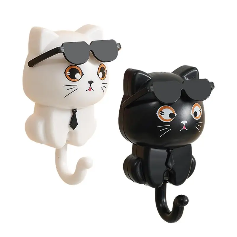 Kleiderhaken, Katzen-Schlüsselhalter, süßer Katzen-Schlüsselhaken mit Sonnenbrille, selbstklebende Kleiderhaken, Schlüsselhalter für die Wand, dekorativ für Mantel, Tasche