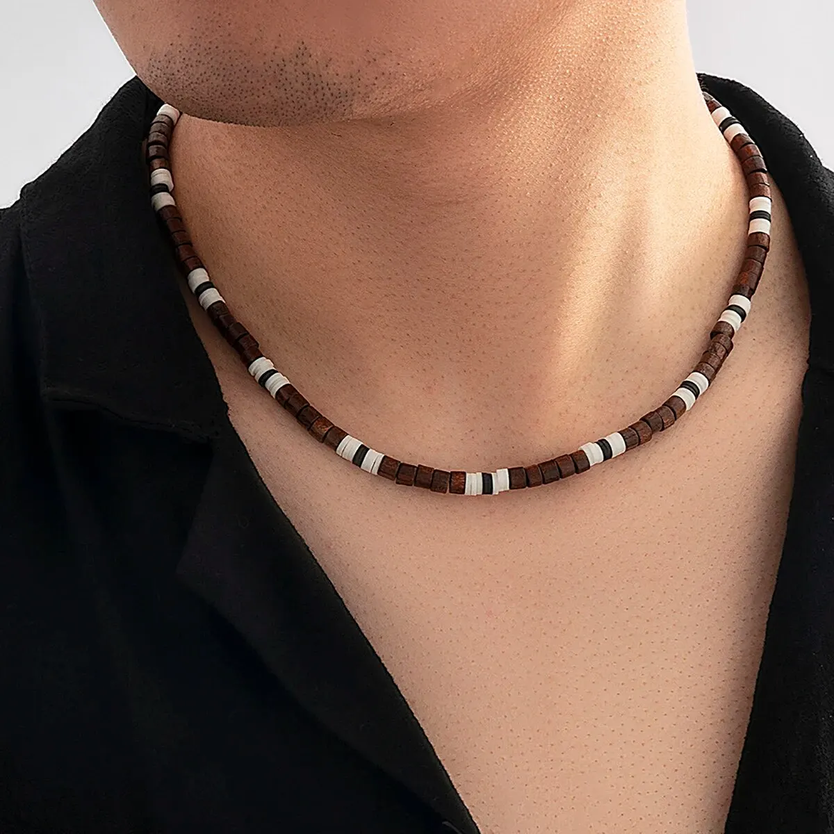 Herren Holzperlen Ton Halskette Mode Vintage Afrikanische Perlen Strand Surfer Halskette für Männer Tribal Schmuck