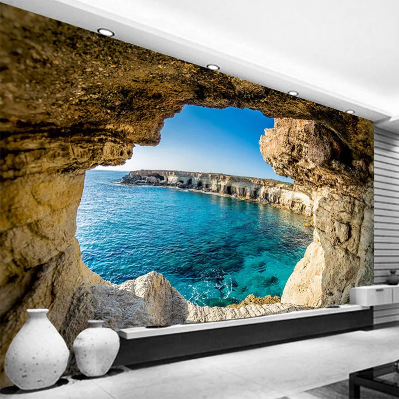 Foto Tapete Moderne Einfache Cave Seascape Natur Wandbild Wohnzimmer Schlafzimmer Innen Dekor Tapete Raum Expansion 3D Poster
