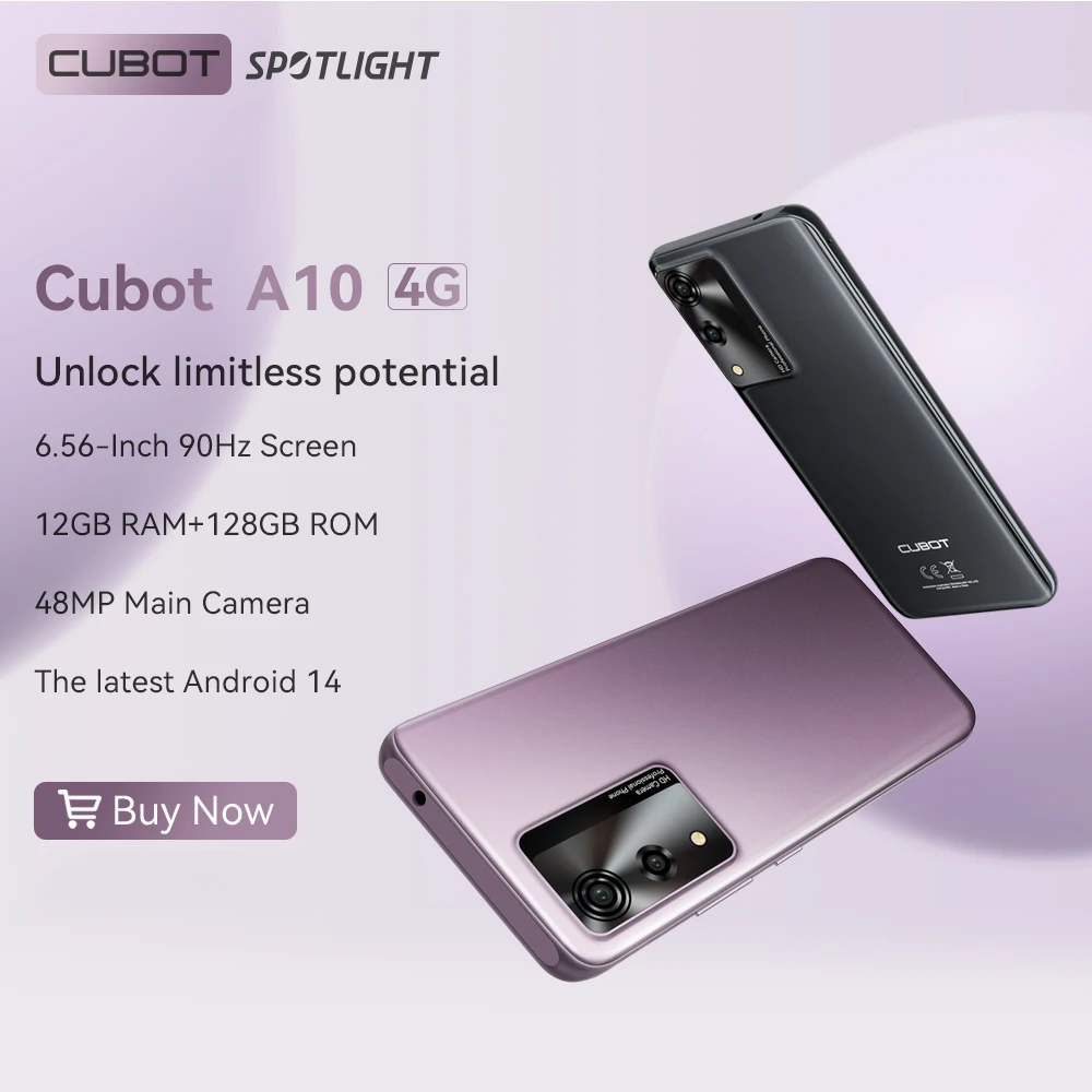 Android-Smartphone Cubot A10, 12 GB RAM (4 GB + 8 GB), 128 GB ROM, Octa-Core, 6,56 Zoll 90 Hz Bildschirm, 5100 mAh, 48 MP, 5G WiFi, 4G-Telefon Image