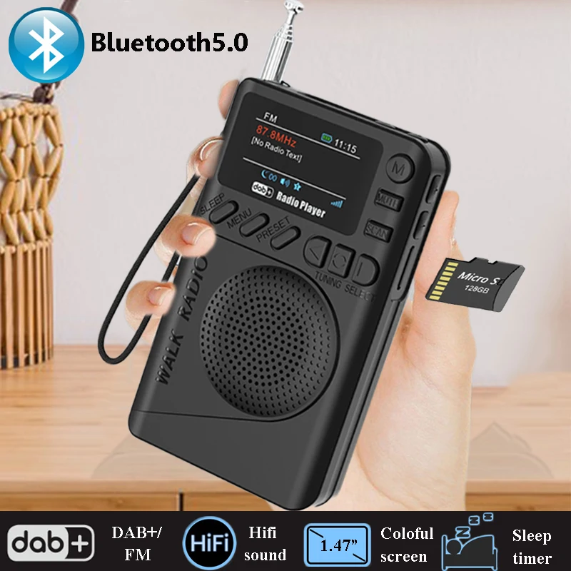 Mini Pocket DAB/FM Radio Buntes LCD-Display Radios Empfänger Wiederaufladbarer Bluetooth-Lautsprecher MP3-Player Unterstützung TF Sleep Timer Image