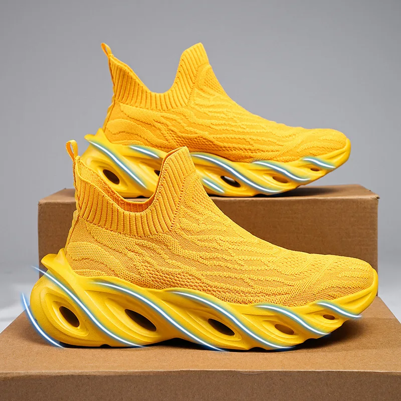 Klassische Mode gelbe Herren Laufschuhe Komfort Socken Schuhe Trainer Männer Unisex Sportschuhe große Größe 46 Zapatillas Hombre