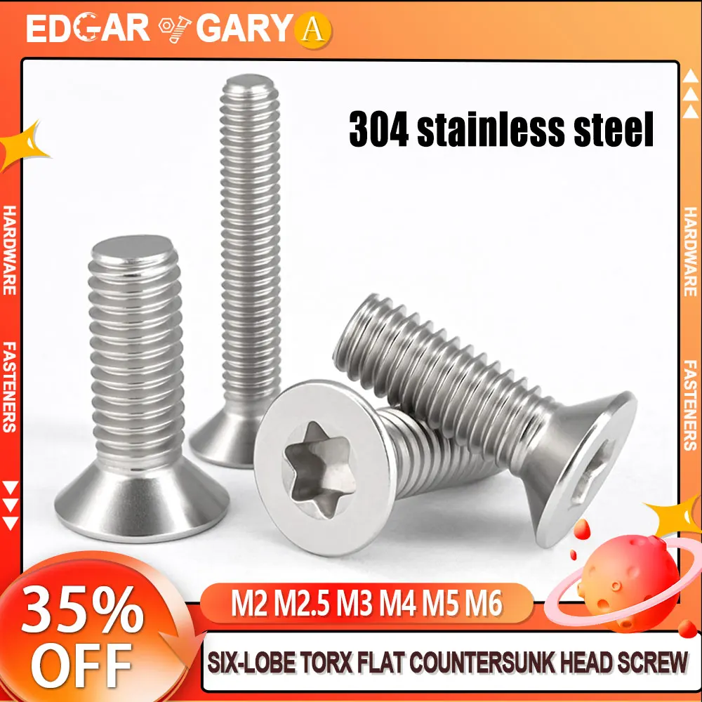 M2 M2,5 M3 M4 M5 M6 304 Edelstahl A2-70 GB2673 Sechslappen-Torx-Flachsenkkopfschraube Bolzen Maschinenschrauben 5 Stück-155 Stück Image