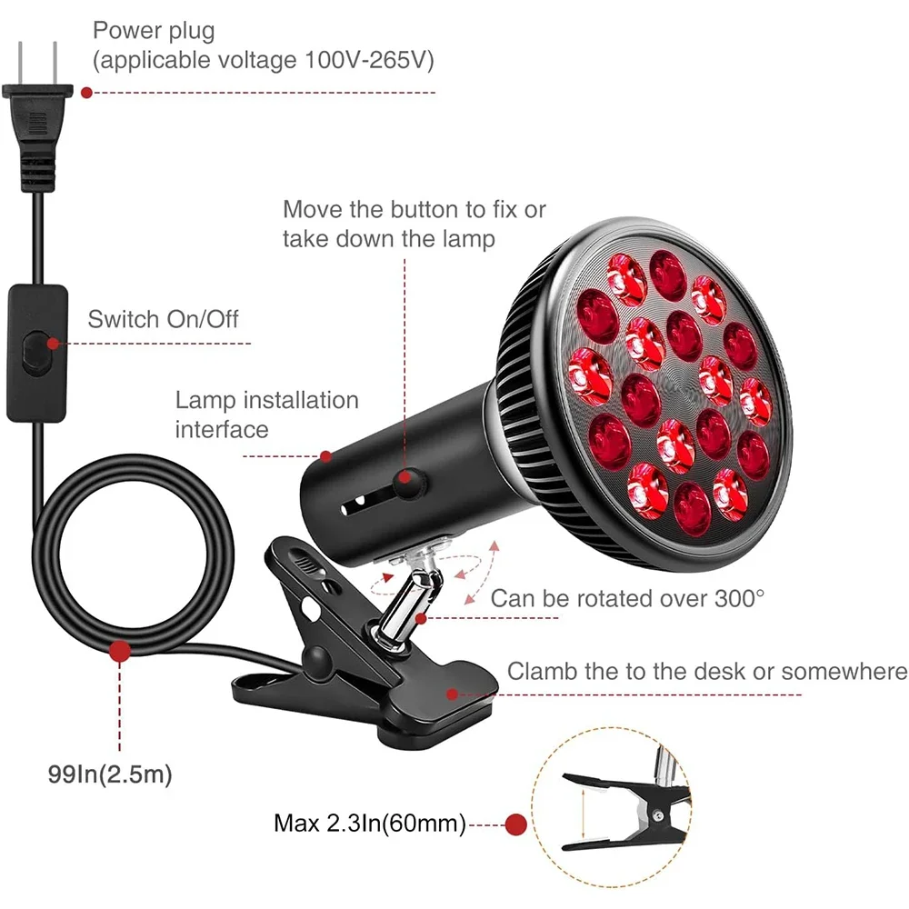 Rotlichttherapielampe für das Gesicht, 54 W, 660 nm und 850 nm, Infrarot-Lichttherapiegerät zur Linderung von Muskelgelenkschmerzen, Hautgesundheitswerkzeuge Image