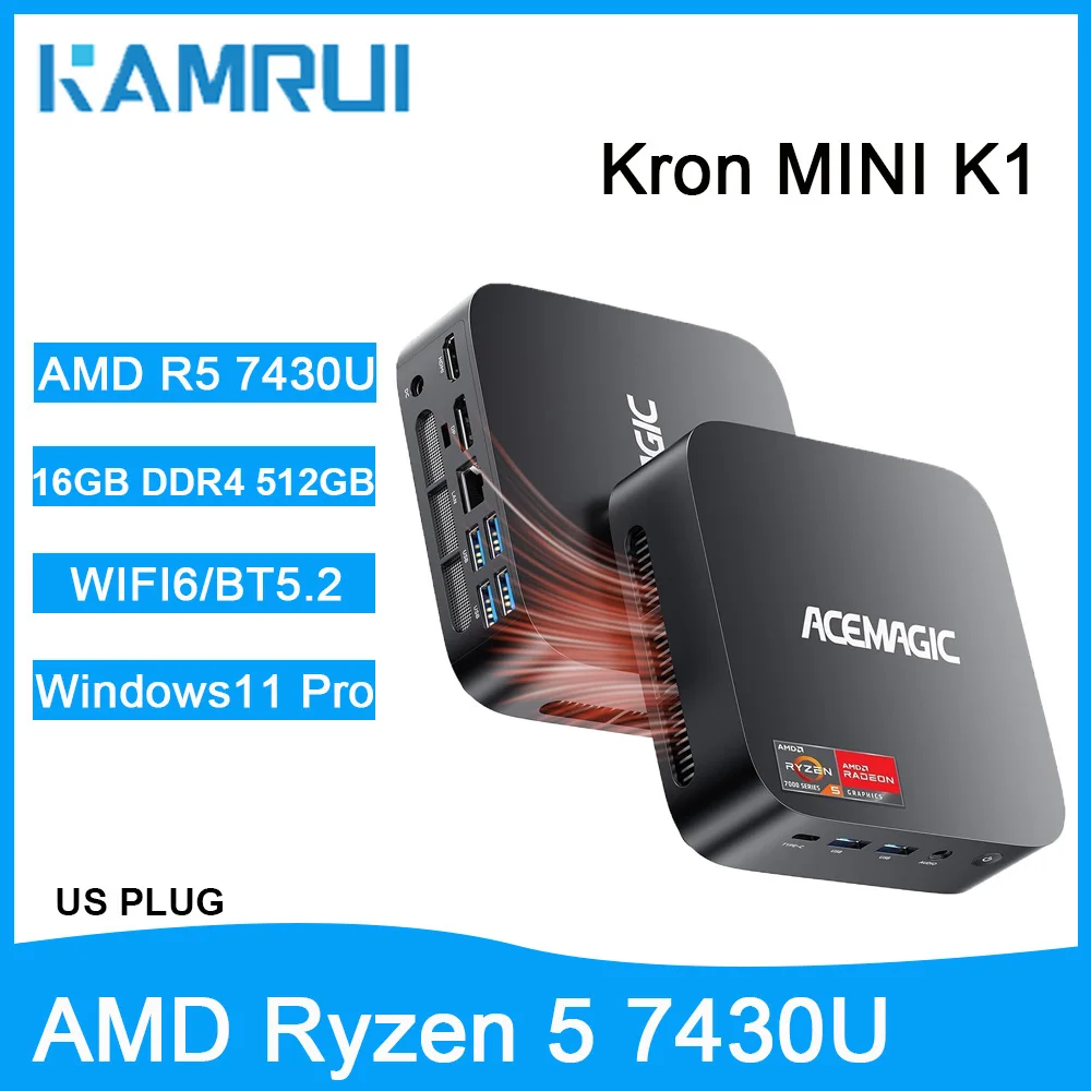 KAMRUI Mini Gaming-PC AMD Ryzen 5 7430U 16GB DDR4 512GB M.2 SSD Wifi6 BT5.2 4K Dreifach-Display Mini-Desktop-Computer für Gaming