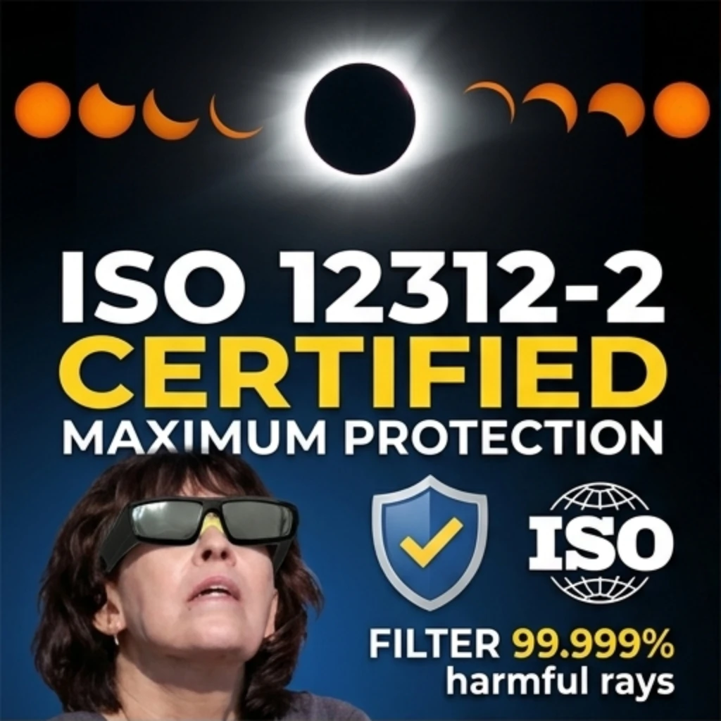 Sichere Sonnenfinsternis-Brille mit Kunststoffrahmen, professioneller Solar-Beobachtungsschutz für direkte Sonnenbeobachtung, Brille für totale Sonnenfinsternis Image
