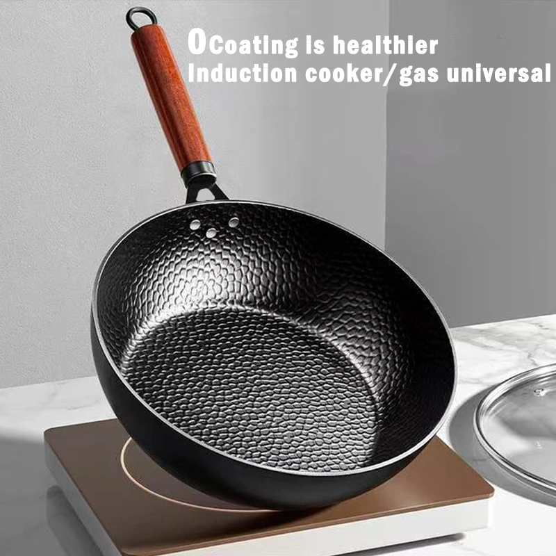 Nicht-stick 28 cm Braten Wok Pan Eisen Pfanne Unbeschichtet Steak Kochtopf Pfannkuchen Pfanne Handgemachte Guss Gasherd induktion Küche Kochgeschirr Image