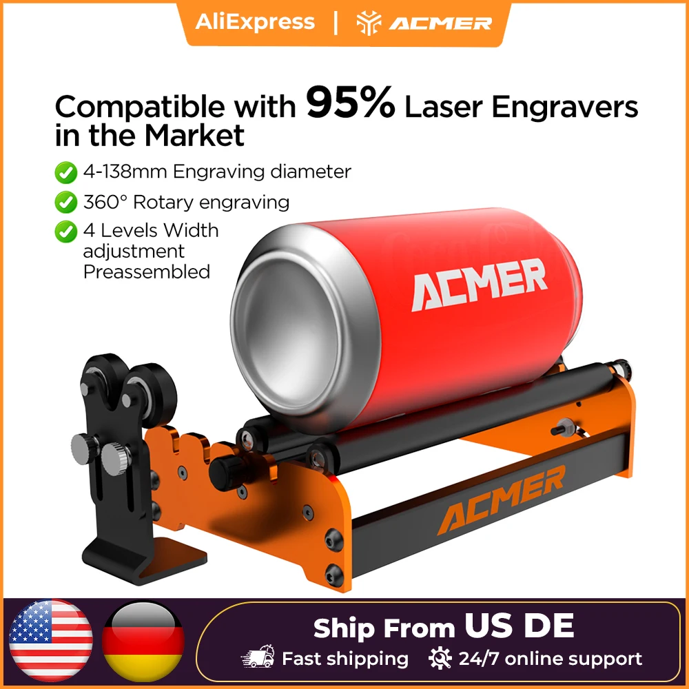 ACMER M2 Laser-Rotationswalze Y-Achse 360 ° Rotationsmodul Laserschneidgravur für zylindrische Objekte 4-138 mm Zubehör Image