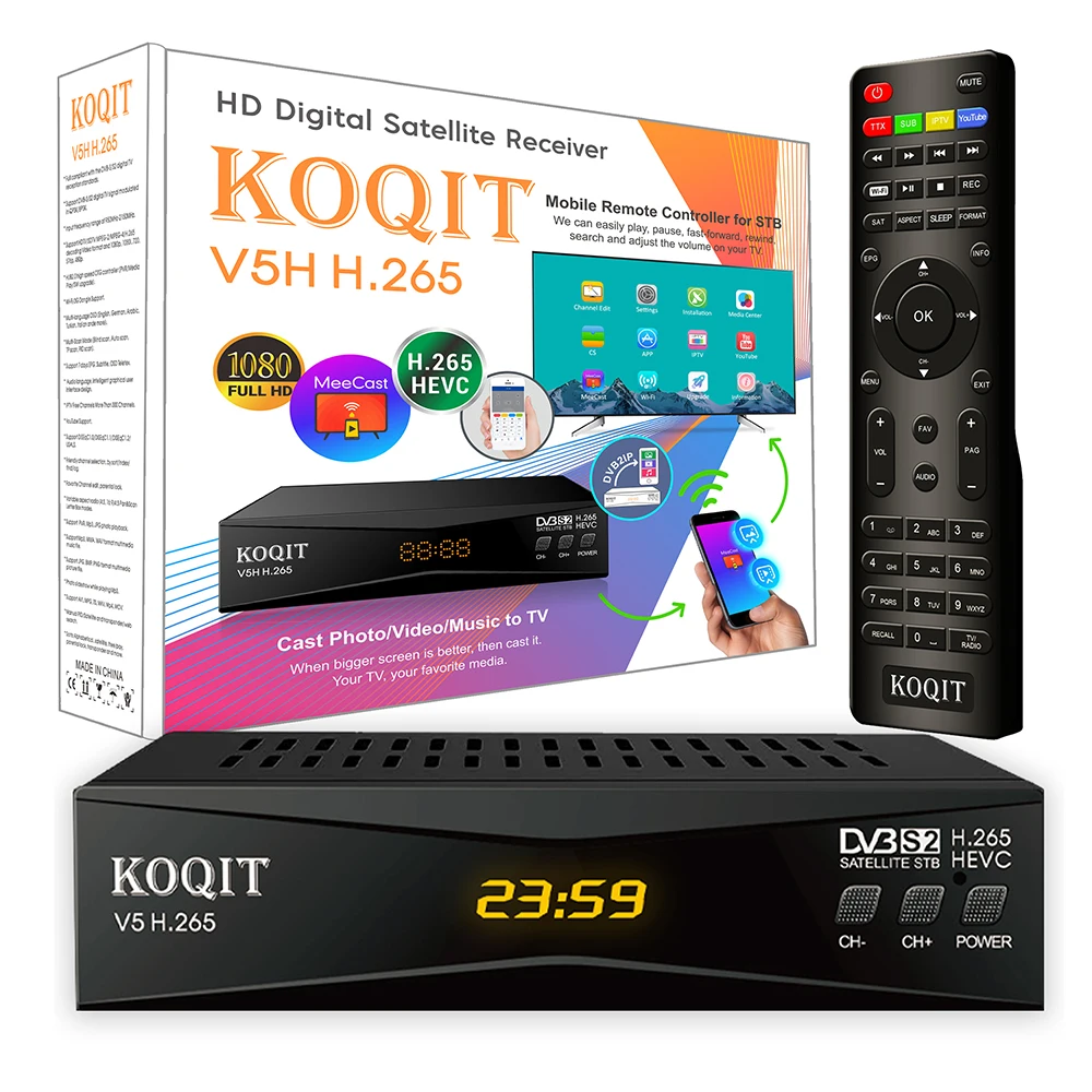 Koqit V5H H265 HEVC DVB S2 Satellitenempfänger Smart Meecast TV-Receiver FTA Digital DVB-S2 Satelliten-TV-Receiver Sat Finder Image