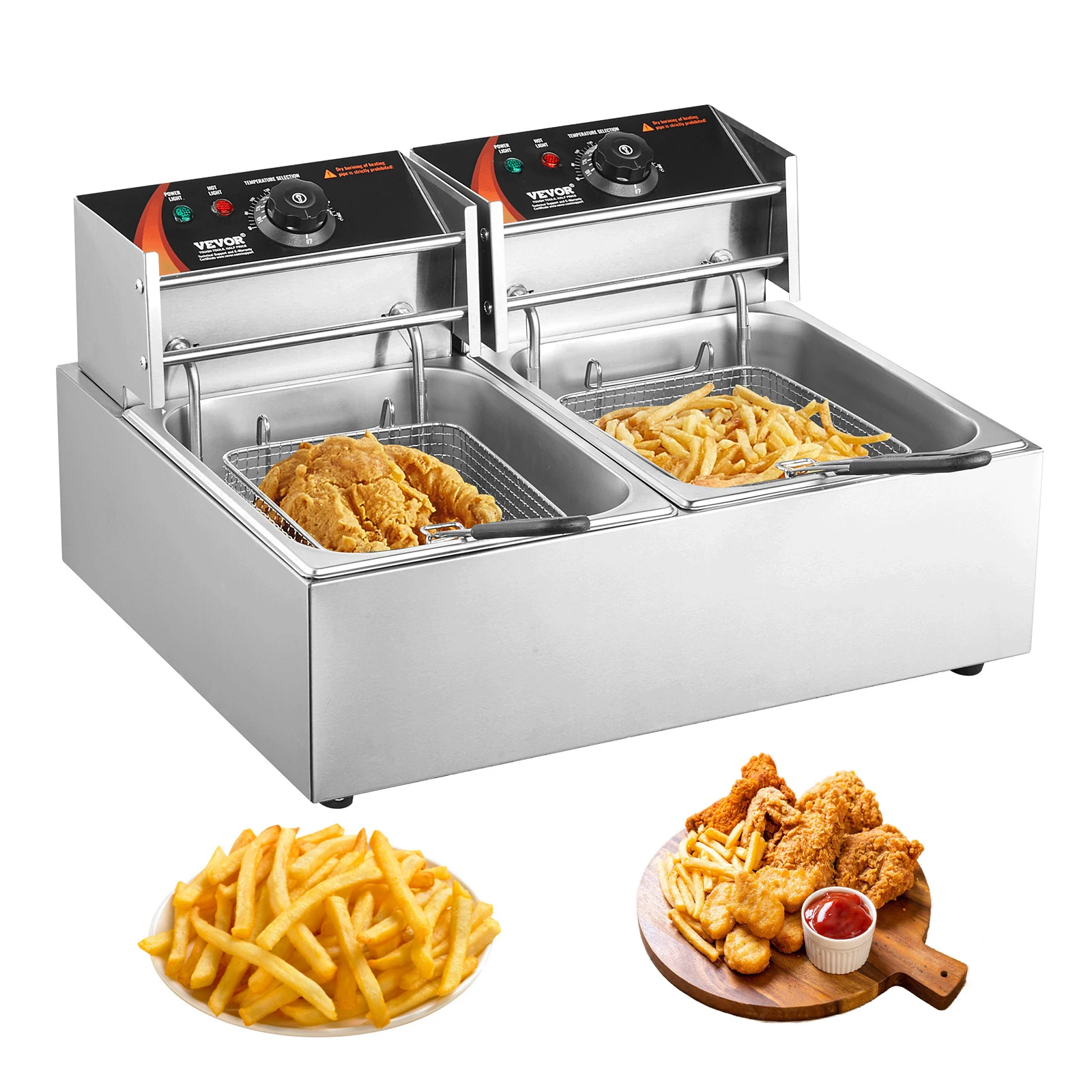 SucceBuy 12L kommerzielle elektrische Fritteuse mit zwei Tanks, 3000 W Edelstahl-Arbeitsplattenfritteuse für gebratene Hähnchen-Pommes Frites Image