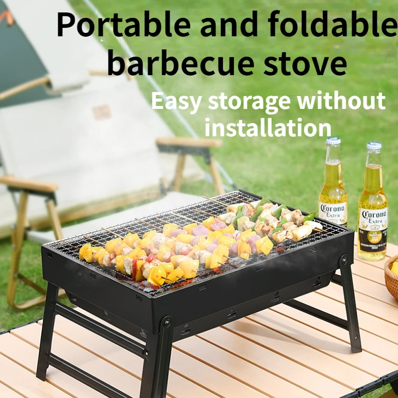 Tragbarer Grill ofen mit faltbarem Grill rost, rauchfreiem Holzkohle ofen, geeignet für Camping im Freien und Picknicks Image