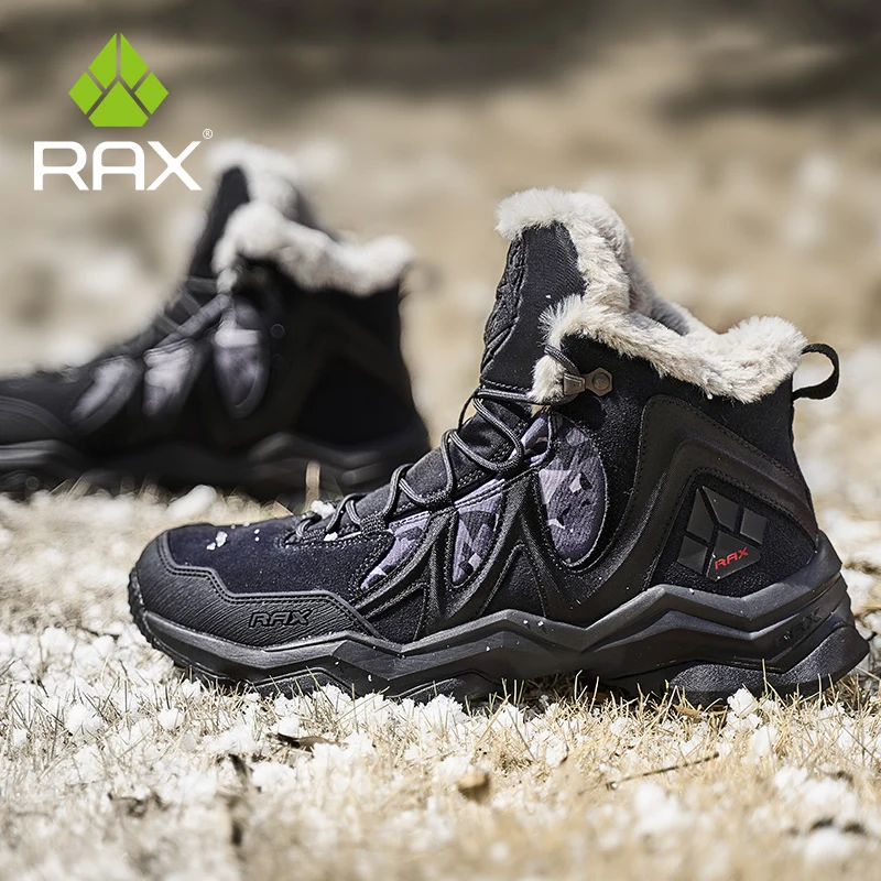 RAX Wasserdichte Wanderschuhe Herren Winter Outdoor Sneakers für Herren Schneestiefel Plüsch Berg Schneestiefel Outdoor Tourismus Joggingschuh