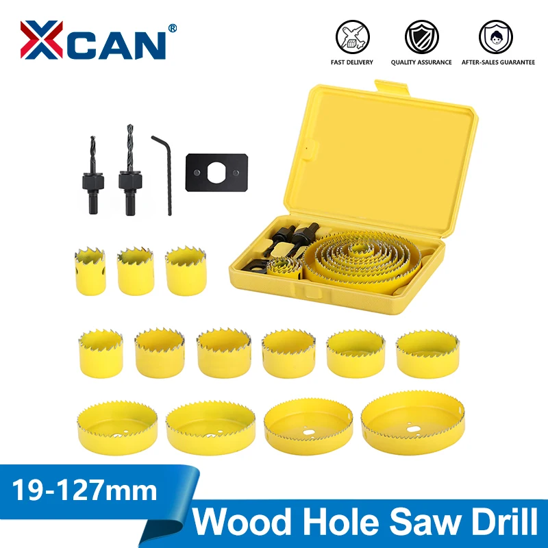 XCAN 11/16-teiliges Lochsägen-Set, 19–127 mm, Lochsägen-Set, Sägebecher, Holzkronenbohrer für Holz, PVC und Kunststoff, Holzbearbeitungswerkzeuge Image