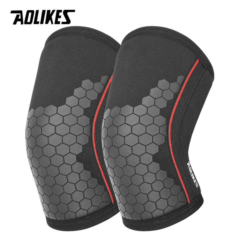 AOLIKES 7 mm Neopren-Kniebandagen für Gewichtheben (Paar), Kompressions-Kniebandage, Unterstützung für Kniebeugen, Crossfit, Training, Workout Image