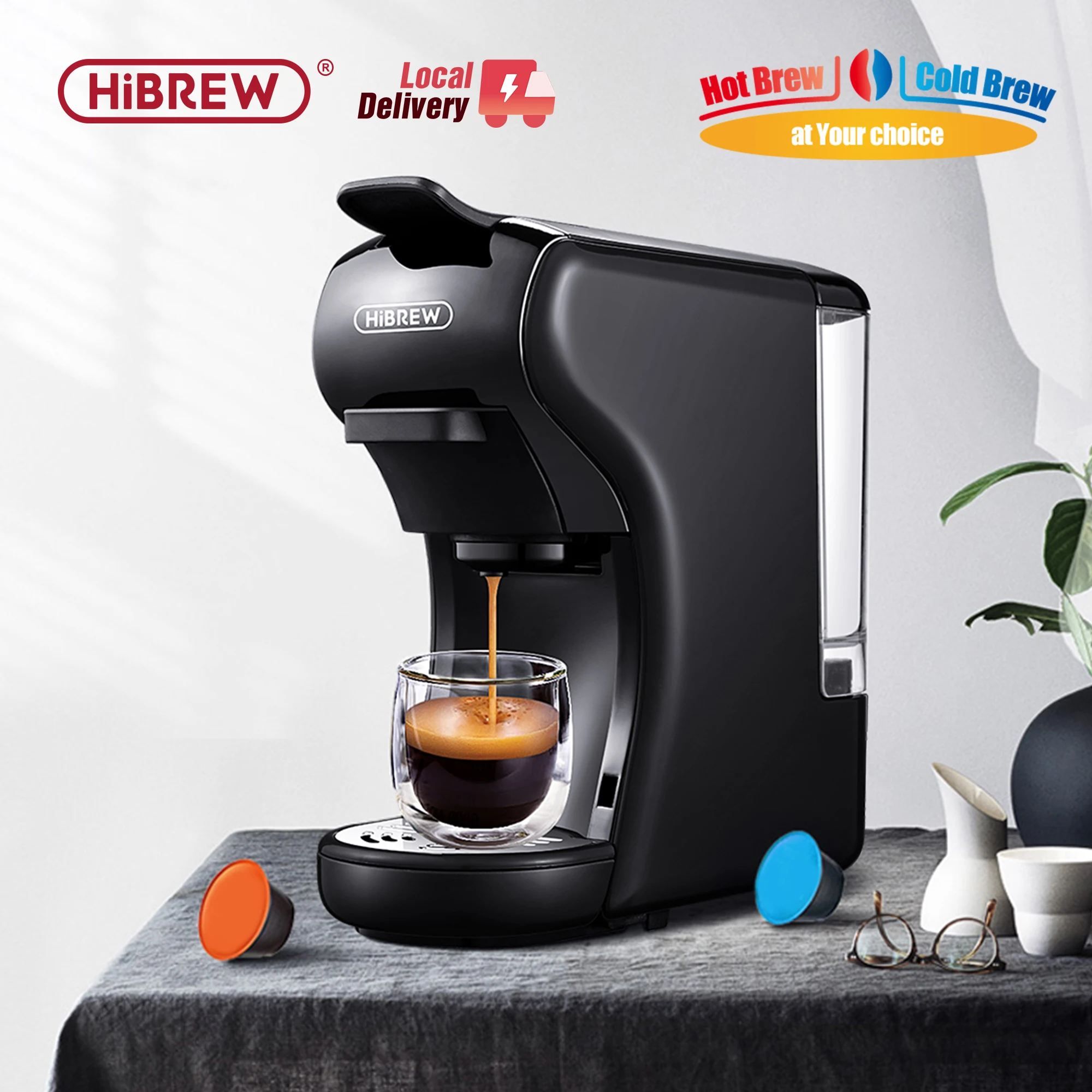 HiBREW Kaffeemaschine 19 Bar 4 in 1 Heiß & Kalt Mehrere Kapsel Espresso Cafetera Pod Kaffeemaschine Dolce Milch Nexpresso Pulver H1A Image