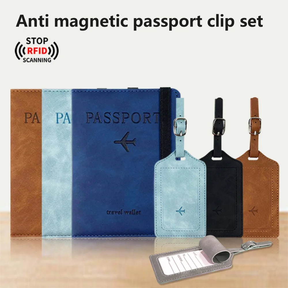 1 Set PU Reisepasshülle Gepäckanhänger Koffer Identifikator Etikett Gepäck Boarding Bag Tag Name ID Adresse Reisepasshülle Image