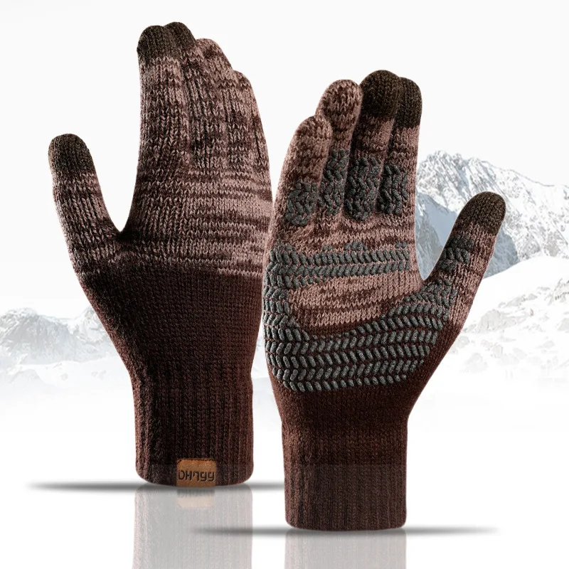 Große Größe männer Gestrickte Handschuhe Antislip Herbst Winter Samt Thermische Druck Touchscreen Weiche Warme Männliche Elastische Fahren Handschuh Image