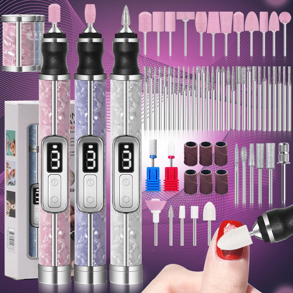 YIKOOLIN Elektrisches Nagelbohrer-Set, tragbar, 4 Geschwindigkeiten, professionelles Maniküre- und Pediküre-Set für Nagelstudio, Peeling, Polieren