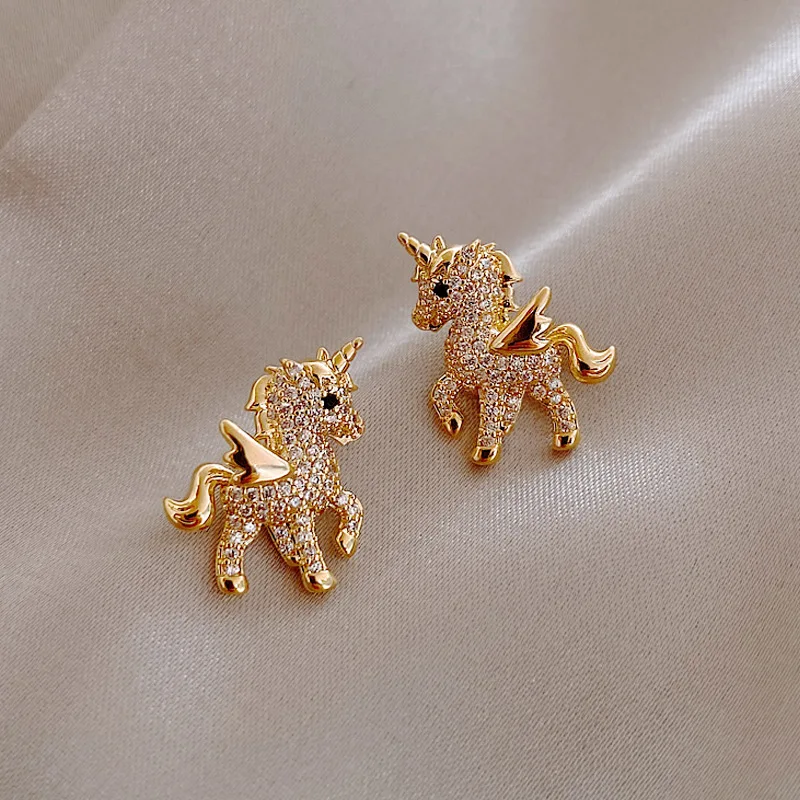 Neue Nette Tier Stud Ohrringe für Frauen Temperament Pferd Kätzchen Eule Perle Strass Ohrring Mädchen Geburtstag Party Schmuck Image