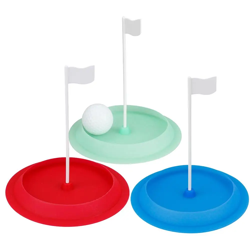 Golf-Übungsloch-Putting-Cup, alle Richtungen, weiches Gummi mit weißer Zielflagge, Golf-Loch-Cup, blau, grün und rot, Trainingshilfen Image