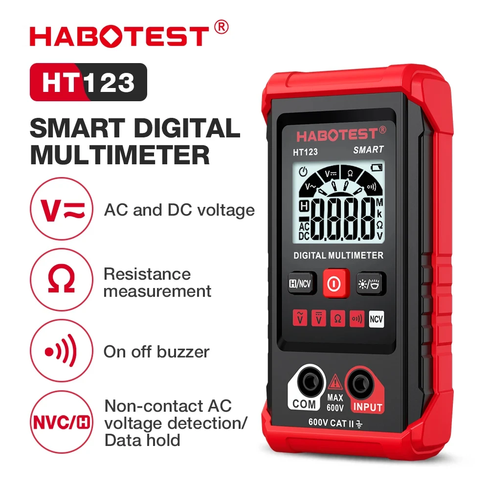 HABOTEST HT123 Smart Digital Multimeter AC/DC Spannung Widerstand Kontinuität Messung Tester NCV Multimeter mit Hintergrundbeleuchtung Image