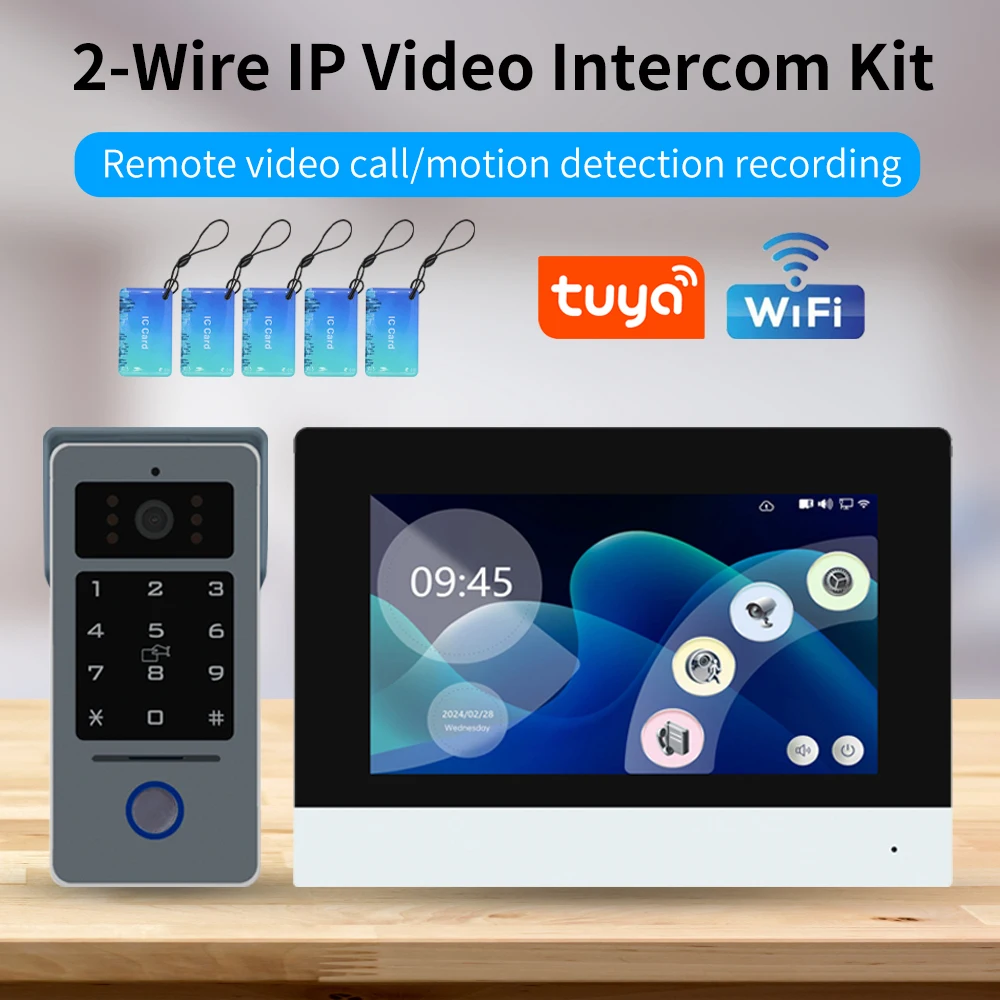 Tuya 1080P 7/10 Zoll Farb-Touchscreen-Video-Gegensprechanlage-Kit mit 2-Draht-Analog und WLAN für RFID-Zugangskontrollsystem Image