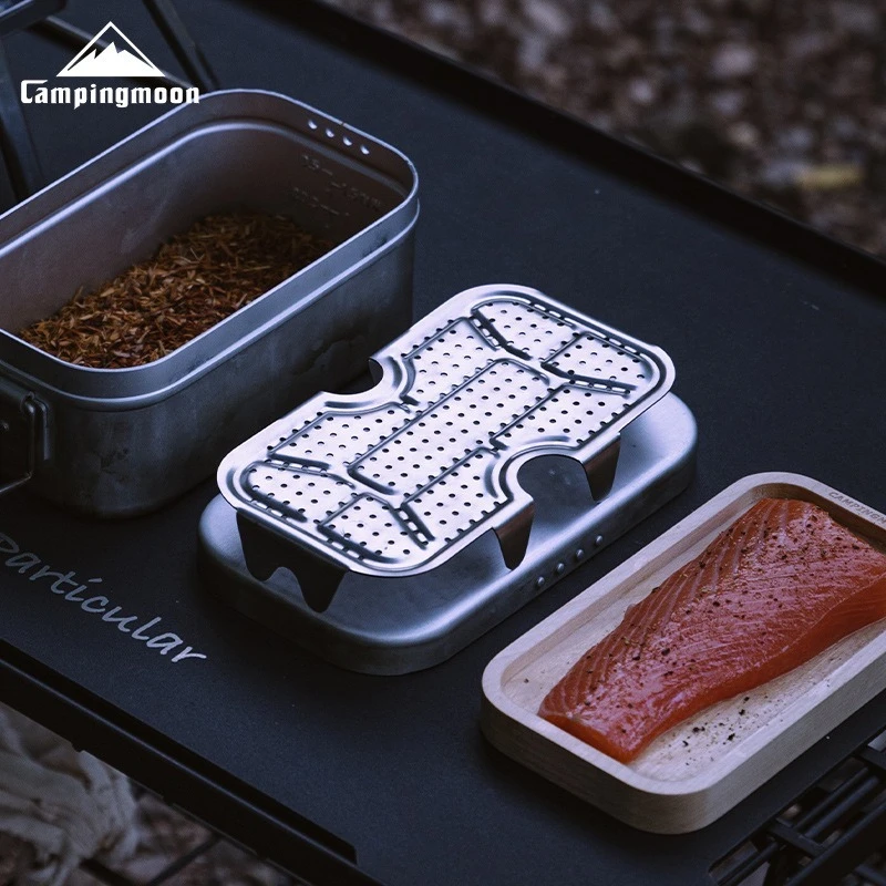 CAMPINGMOON Outdoor Camping Aluminium Lunchbox Bodennetz, dickes Edelstahl-Dampfnetz zum Picknicken, hochdampfende Scheiben Image