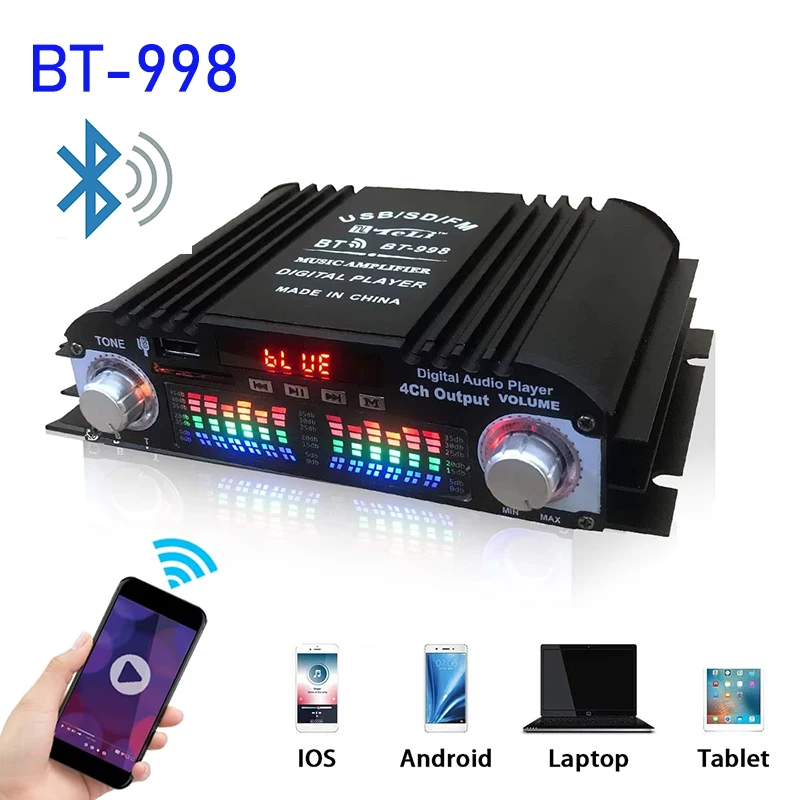 4-Kanal-HiFi-Soundverstärker, digitaler Audio-Bluetooth-Verstärker, 1600 W, Spitzenleistung, Karaoke-Player, FM-Radio, unterstützt Fernbedienung Image