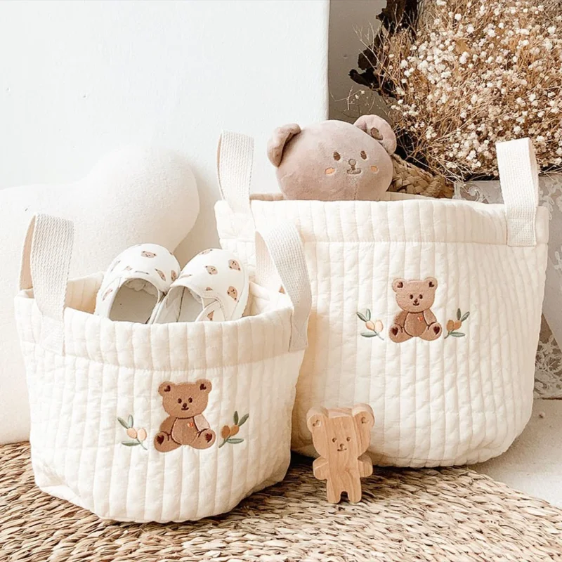 INS Baby Taschen Nette Bär Stickerei Windel Tasche Caddy Windel Warenkorb Lagerung Mumie Mutterschaft Tasche für Neugeborene Windeln Spielzeug Organisatoren Image