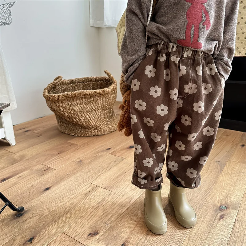 Herbst neue Kinder lose Hosen Vintage Blumen druck Mädchen Harems hosen Baby Jungen Freizeit hosen Baumwolle Baby Hosen Kleidung Image