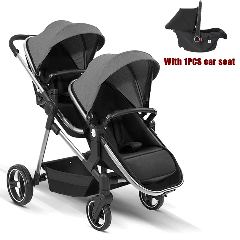 NEUER Zwillings-Kinderwagen mit Autositz, 3-in-1-Doppel-Kinderwagen, leicht, faltbar, zum Einsteigen, multifunktional, kleine Größe Image