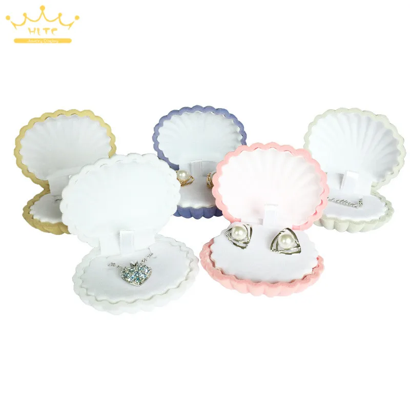 10 teile/los Shell Form Schöne Samt Hochzeit Verlobungsring Box Für Ohrringe Halskette Armband Schmuck Display Geschenk Box Halter Image
