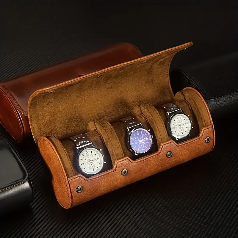 3-Slots Roll Reiseetui Tragbare Vintage PU Leder Uhr Organizer Display Aufbewahrungsbox für Männer Geschenk Image