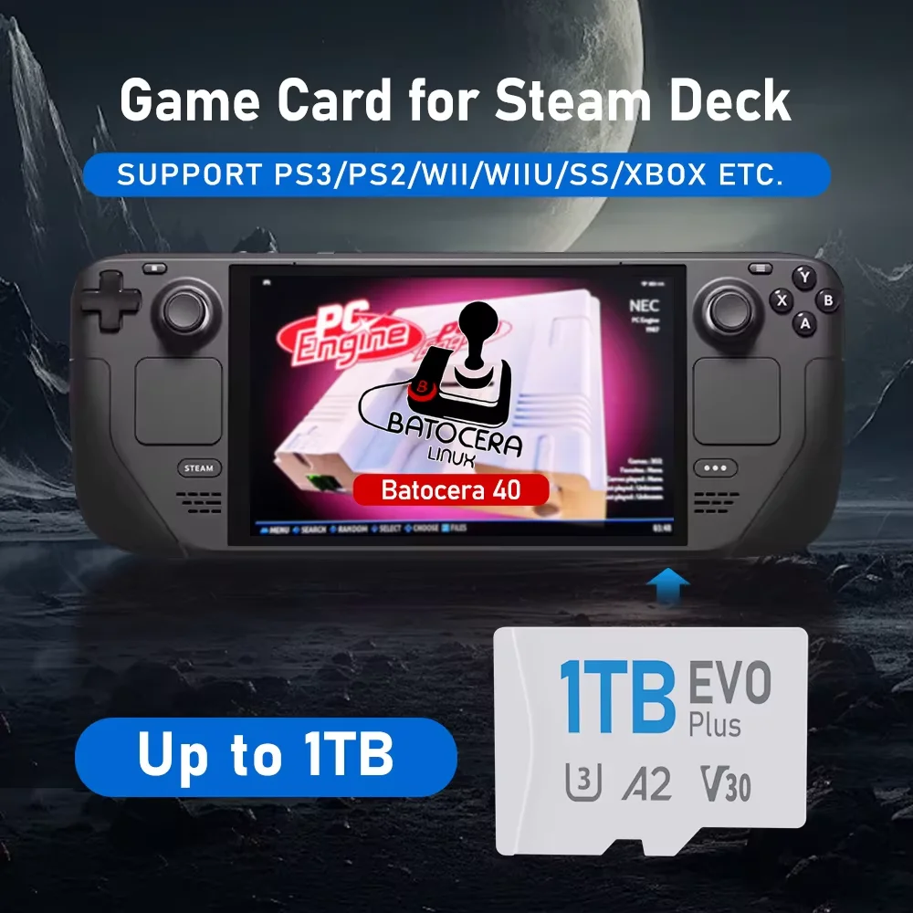 Spielkarte für Dampf deck mit Batocera 40 Plug & Play bis zu 40000 Retro-Spiele für PS3/PS2/PS1/PSP/Wii/Wiiu/Xbox/SS-Emulatoren Image