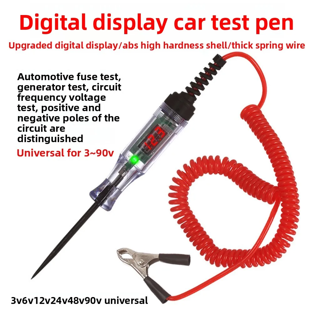 Kfz-Teststift, LED-Testlicht, Auto-Digitalanzeige, 12 V, 24 V, 70 V, Kfz-Reparaturkreis, Sicherungserkennung und Prüfstift Image