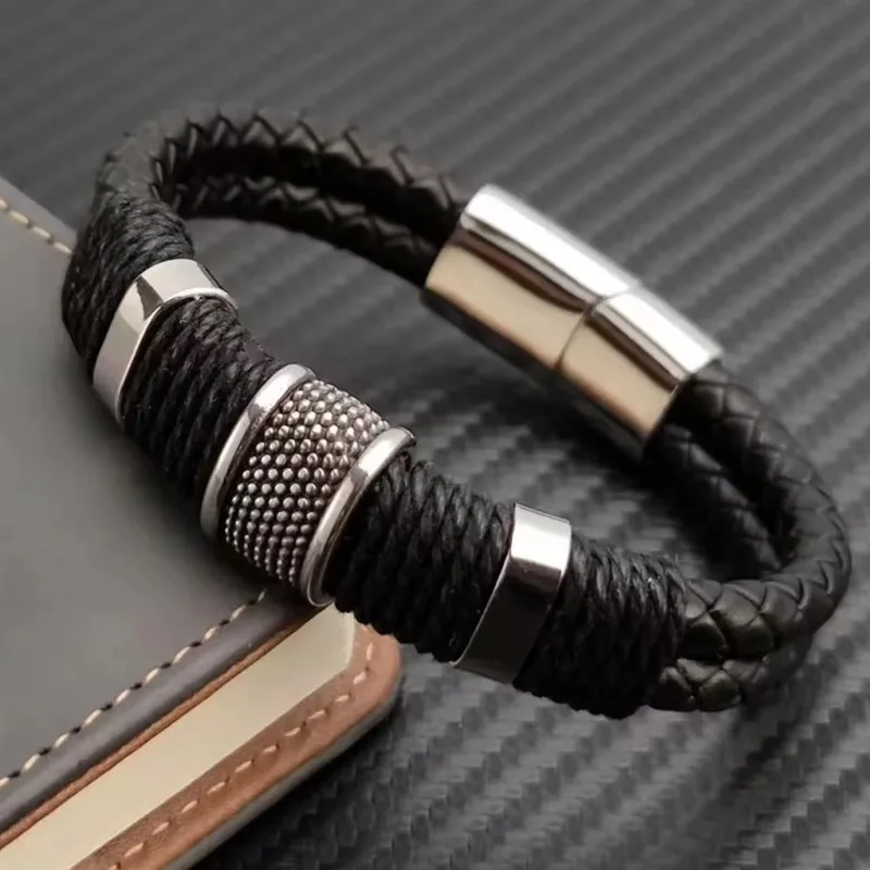 Echtes Lederarmband für Herren, Vintage, mehrschichtig, braun, Business-Stil, formelle Anlässe, Herren-Armreif, Geschenk