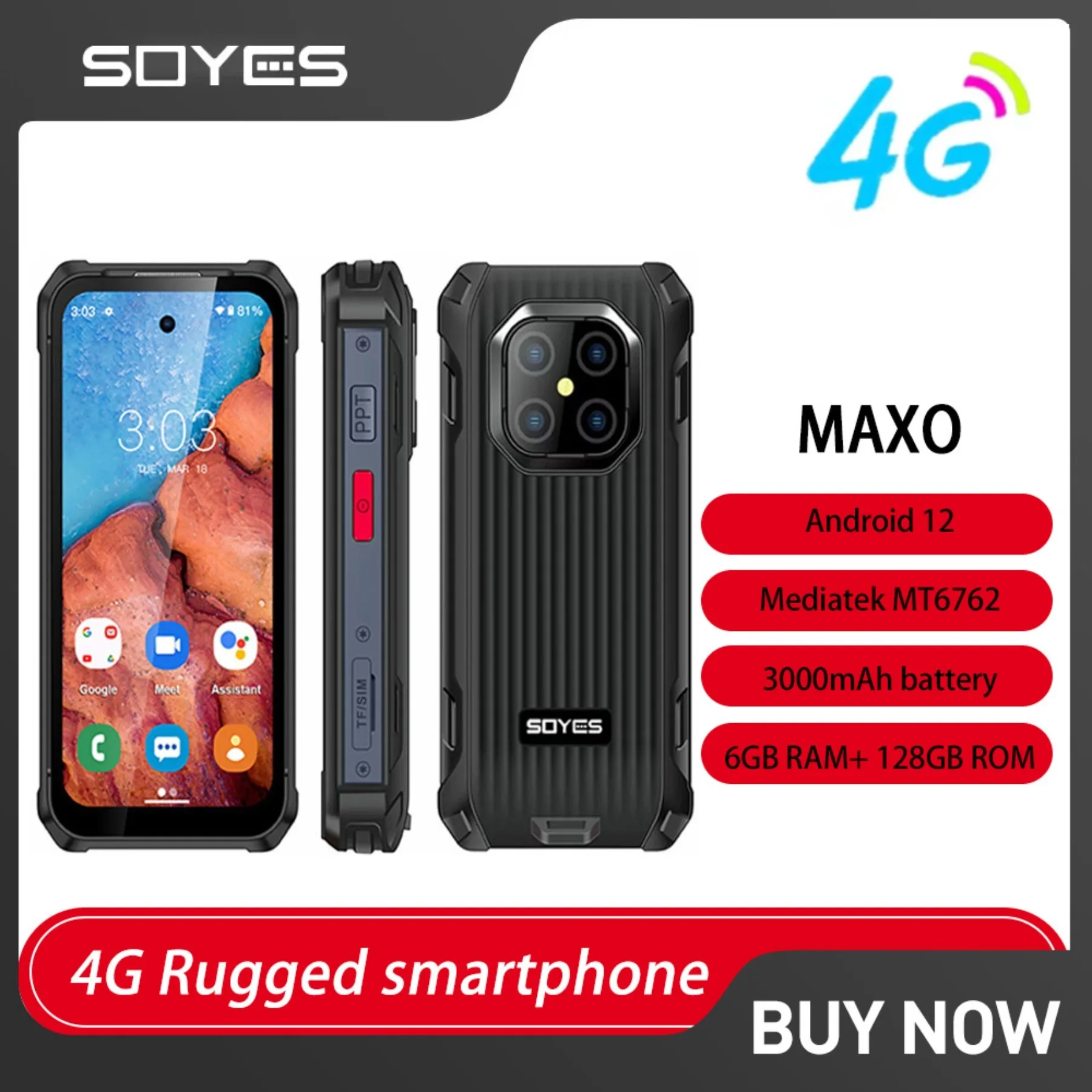 SOYES MAXo 4G Mini Robustes Smartphone 3,88 Zoll IPS-Bildschirm IP68 Android12 6 GB + 128 GB Kleines Telefon 3000 mAh Face ID Entsperren Mobiltelefon Image
