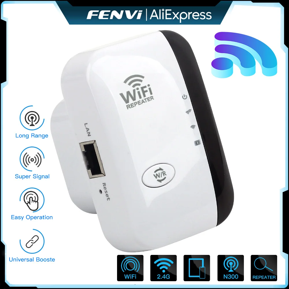 FENVI Wireless WiFi Repeater 300 Mbit/s 2,4 GHz Repeater Netzwerk Expander Reichweite 802.11N/B/G Wireless WiFi Repeater Booster Repetidor